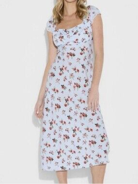 a new day Light Blue Floral Scoop Neck Midi Dress